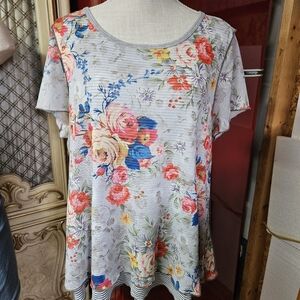 Sundance Blue and White Asymmetrical T-Shirt